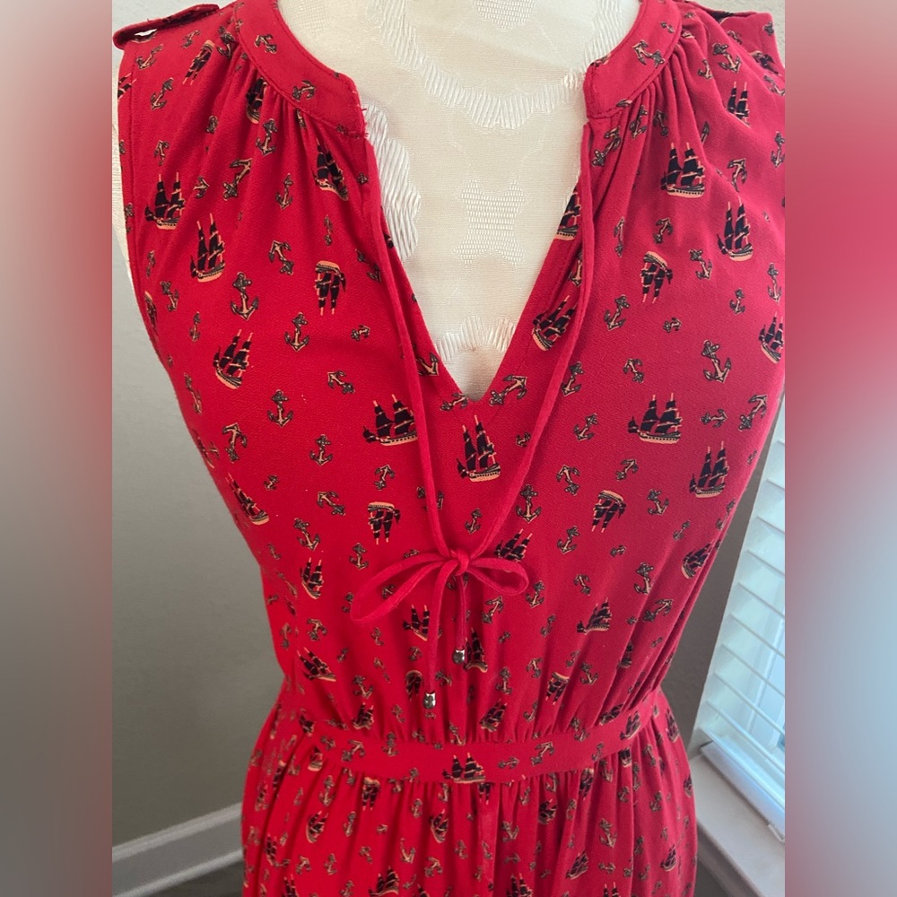Leifnotes Red Casual Dress w Anchors & ships size XS - Picture 3 of 11